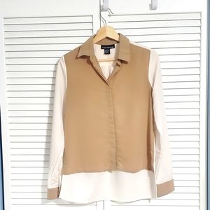 Marianne neutral dual toned button up long sleeve sz S